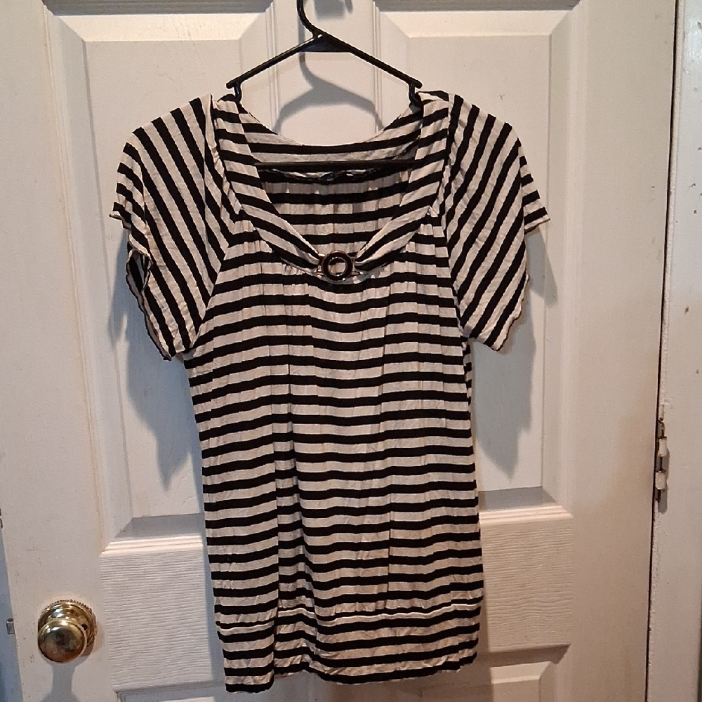 Spense Black and White Fitted Sailor Collar Blouse